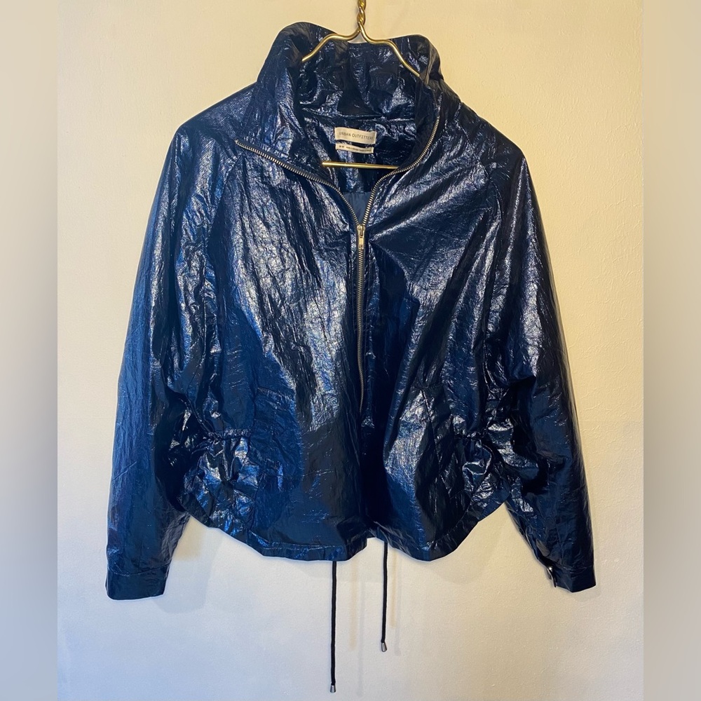 Urban outfitters Jessie metallic biker moto jacket, Medium, blue
